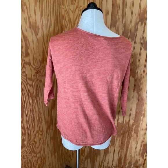 Anthropologie Moth Sweater Pullover Surplice Orange Knit 3/4 Sleeve Hi-Low Sz XS - Picture 2 of 7